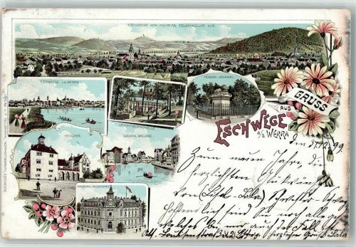 Eschwege 1899 Leuchtbergshalle Kaiserl. Postamt Werra-Brücke Hessen-Denkmal