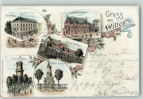 Witten 1899 Rathaus Ev-Lut. Vereinshaus Haus Witten Helenen-Turm Kriegerdenkmal
