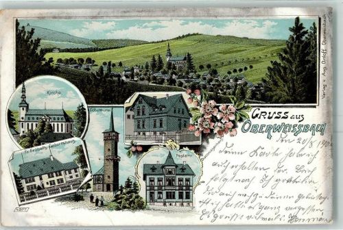 Oberweißbach 1900 Kirche Fr. Fröbels Geburtshaus Fröbelthurm Postamt