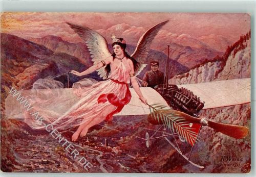 Der Triumph des Aviatikers Verlag + sign. R. Weiss 1911 Engel Flugwesen Künstlerkarte