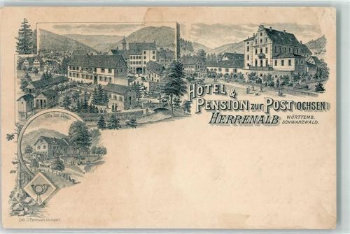 Bad Herrenalb 1896 Vorläufer Hotel-Pension zur Post (Ochsen) Villa zur Linde