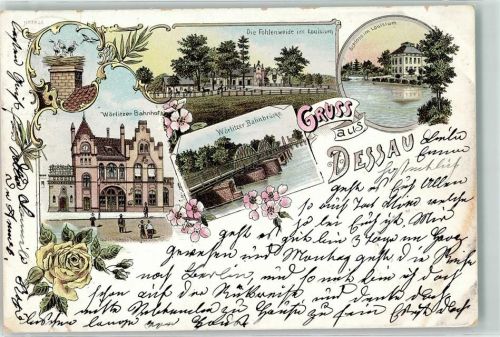 Dessau 1899 Storchennest Wörlitzer Bahnhof Wörlitzer Bahnbrücke Schloß Louisium Rose