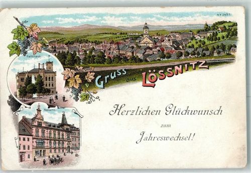 08294 O9407 Lößnitz Lithographie Rathaus Postamt