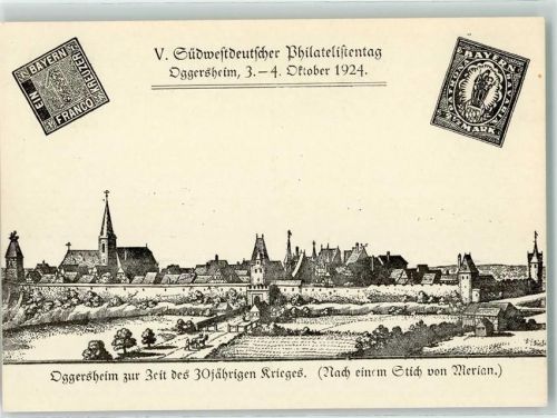 Oggersheim V. Südwestdeutscher Philatelistentag Oktober 1924 Stich von Merian Fehldruck 1924