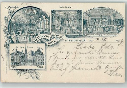 Freiburg 1897 Vorläufer Bierhalle Bertholdstraße Gartenhalle Weinstube Kaiser-Straße