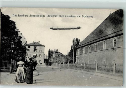 Konstanz 1909 Lenkbare Zeppelinsche Luftschiff über der Stadt AK