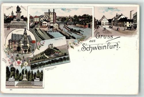 Schweinfurt Rückerts-Denkmal Maxbrücke Kornmarkt Rathaus Peterstirn Kriegerdenkmal