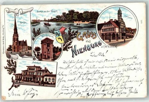 Nienburg 1900 Kirche Stockturm Bahnhof Rathaus