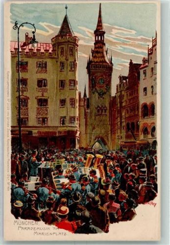 München Parademusik Marienplatz Zieher, Ottmar Künstlerkarte Nr. 2139 AK