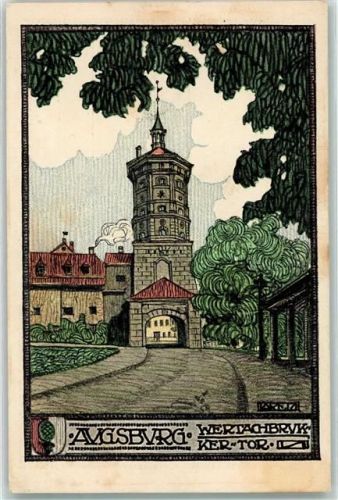 Augsburg 1914 Wertachbrucker Tor sign 31. Bundesfest des Deutschen Radfahrer-Bundes