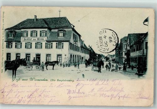 71364 W7057 Winnenden , Württ 1899 Gebrauchsspuren Gasthaus Zur Krone Hauptstraße