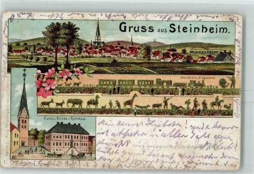 Steinheim 1911 Heckenfiguren Kath. Kirche Rathaus