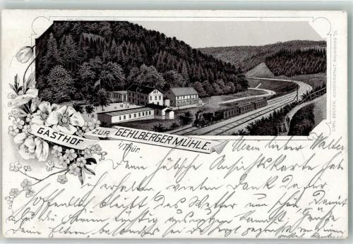Gehlberg 1898 Gasthaus zur Gehlenberger Mühle Eisenbahn Bahnpoststempel