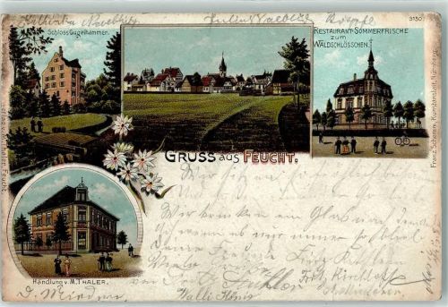 Feucht 1903 Schloß Guggelhammer Gasthaus zum Waldschlößchen Handlung von M. Thaler