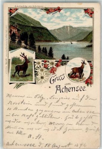 Achenkirch 1896 Gasthaus Scholastika am Achensee Gams Hirsch
