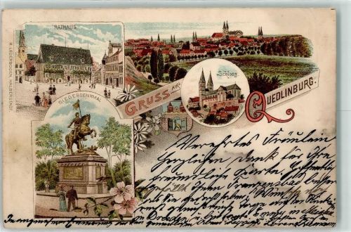 Quedlinburg 1897 Rathaus Siegerdenkmal Schloss Wappen