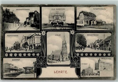 Lehrte 1910 Bahnhofstraße Villa Nordstern Schwanenburg Poststraße Bahnhof Kirche Königstraße Rathaus Mittelschule