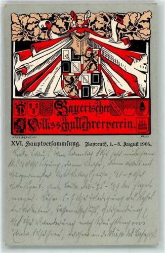 Bayreuth 1905 Bayerischer Volksschullehrerverein XVI. Hauptversammlung Wappen sign. Hans Brand