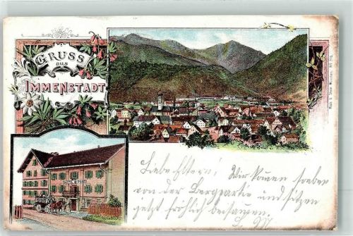 87509 W8970 Immenstadt i. Allgäu 1898 Lithographie Hotel Post Kutsche
