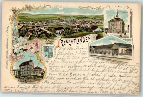 Treuchtlingen 1898 Rathaus Bahnhof Schloss Wappen