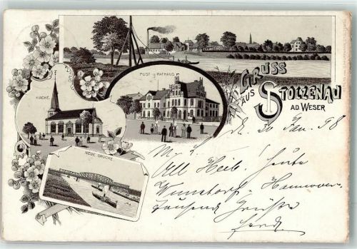 Stolzenau 1898 Kirche Post- u. Rathaus neue Brücke