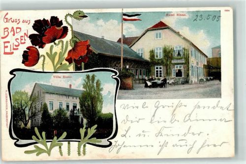 Bad Eilsen 1905 Hotel Rinne Villa Blumen Gruss Fahne Schwarz-Weiß-Rot