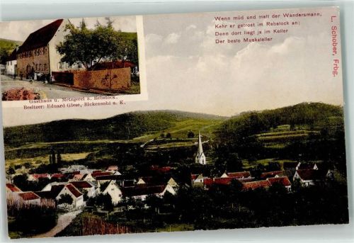 Bickensohl Gasthaus zum Rebstock Metzgerei Kirche Gedicht Bahnpost