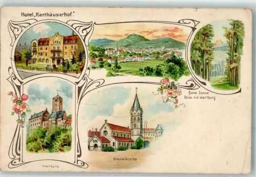 Eisenach 1908 Nikolaikirche Wartburg Hotel Kartäuserhof