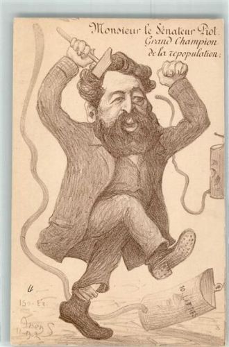 1902 Monsieur le Senateur Piol Grand Champion de la repopulation Denizard Karikatur sign. Orens