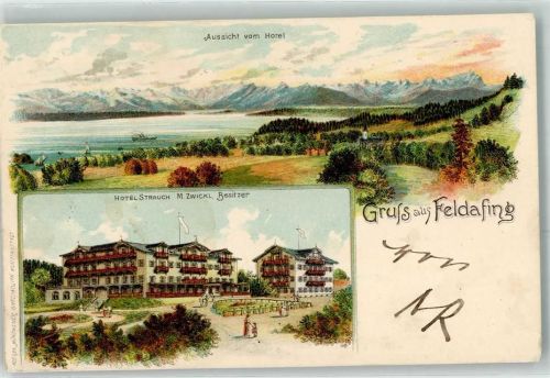 82340 W8133 Feldafing 1898 Lithographie Blick vom Hotel Strauch
