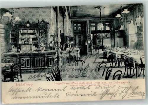 Heidelberg 1908 Bürgerliches Hotel Gasthaus Prinz Max am Ludwigsplatz