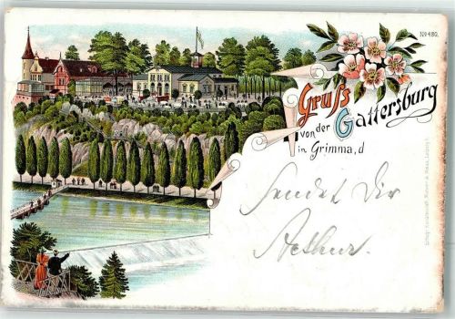 Grimma 1899 Gasthaus Gattersburg Lithographie