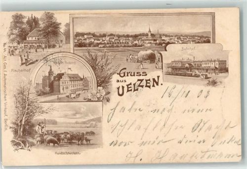 Uelzen 1903 Gasthaus Fischerhof Bahnhof Eisenbahn Kaiserl. Postamt Haidschnucken
