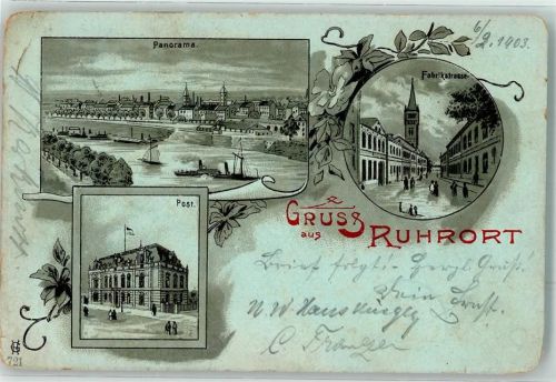 Ruhrort 1903 Post Fabrikstraße Litho