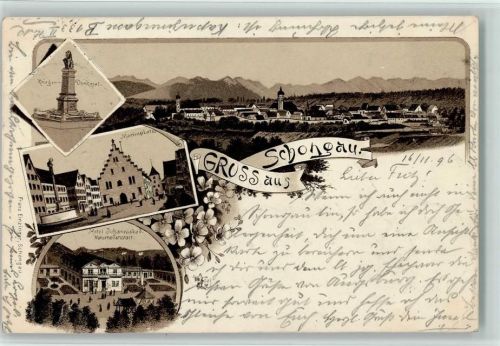 Schongau 1896 Krieger-Denkmal Gesamtansicht Marienplatz Hotel Johannisbad Naturheilanstalt