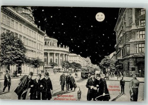 Budapest 1910 bei Nacht Straßenbahn