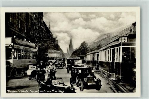 Charlottenburg Berliner Verkehr Tauentzienstraße am K.d. W. Straßenbahn Linie 5 Oldtimer Motorrad Bus