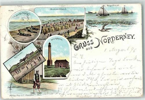 Norderney 1896 Leuchtturm Giftbude Damenstrand Möwe