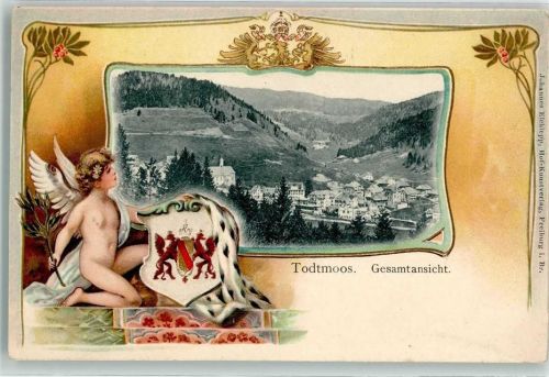 79682 W7865 Todtmoos Prägedruck Engel-Putto Wappen Passepartout
