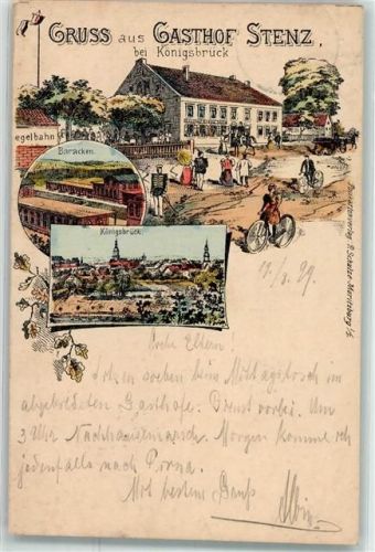 Königsbrück 1899 Gasthaus Stenz Baracken Radfahrer