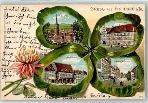 Freiburg 1902 Blütenblatt Münster Rathaus Kaufhaus Kaiserstraße Lithographie