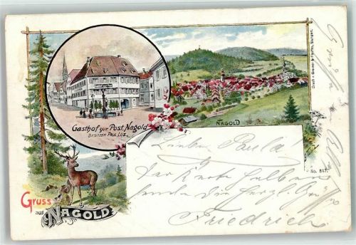 Nagold 1897 Gasthaus zur Post Hirsch sign. G. Fabia