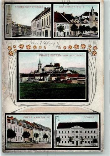 Frauenstein 1907 Freibergerstraße Untermarktseite Obere Marktseite Schule