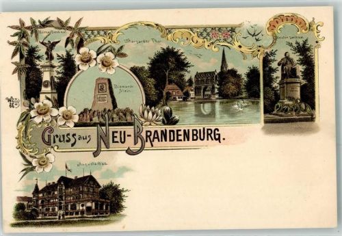Neubrandenburg Kriegerdenkmal Bismarck Stein Stargarder Tor Reuter Denkmal Augusta Bad Gruss Blumen Lithographie