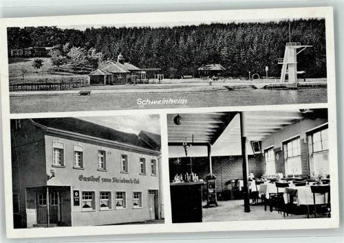 Schweinheim Gasthaus zum Steinbachtal Emailleschild Sprungturm