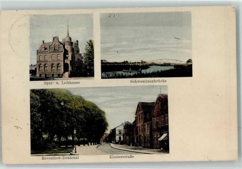 Preetz 1909 Spar- u. Leihkasse Schwentinenbrücke Reventow-Denkmal Klosterstraße Ort handschriftlich