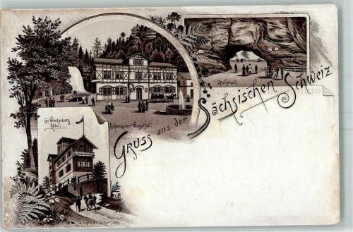 Lichtenhain 1894 Druck 1890-1895 Sächsische Schweiz Hotel Winterberg , Wasserfall , Gruss aus Lithographie AK