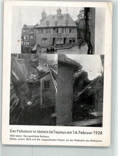 Idstein Felssturz 14.02.1928 Gestütztes Rathaus Abgestürzte Felsen Foto AK
