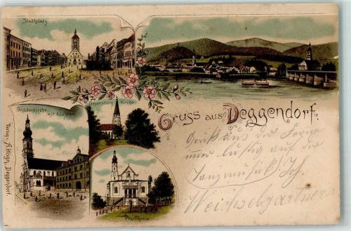 Deggendorf 1899 Stadtplatz Gnadenkirche mit Kloster Geyersberg Kirche Pfarrkirche