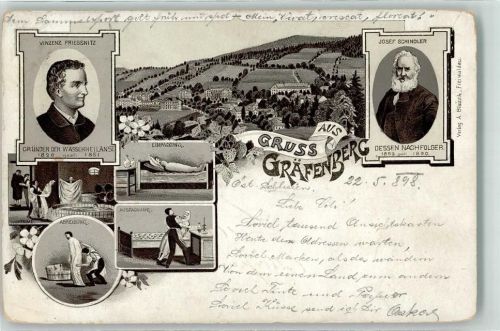 Lazne Jesenik 1898 Vinzenz Priessnitz Gründer d. Wasserheilanstalt Lithographie